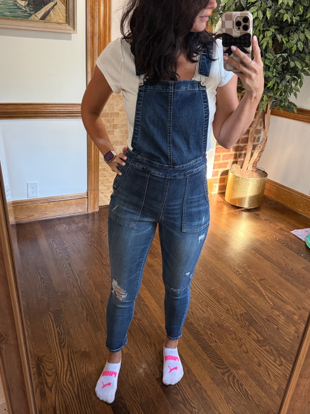 Wallflower Distressed Blue Denim Overalls